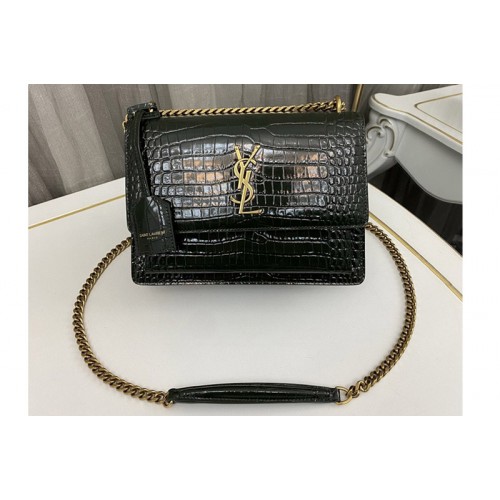 YSL SUNSET MEDIUM bag IN Navy Green CROCODILE-EMBOSSED LEATHER YSL SUNSET MEDIUM bag IN Navy Green CROCODILE-EMBOSSED LEATHER