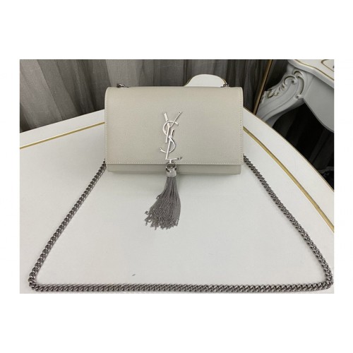 YSL KATE SMALL TASSEL bag IN White GRAIN DE POUDRE EMBOSSED LEATHER With Silver YSL KATE SMALL TASSEL bag IN White GRAIN DE POUDRE EMBOSSED LEATHER With Silver