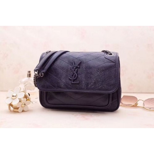 YSL Niki Baby In Crinkled Vintage Leather Navy Blue YSL Niki Baby In Crinkled Vintage Leather Navy Blue