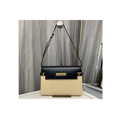 YSL MANHATTAN Bag IN Black Beige SHINY LEATHER