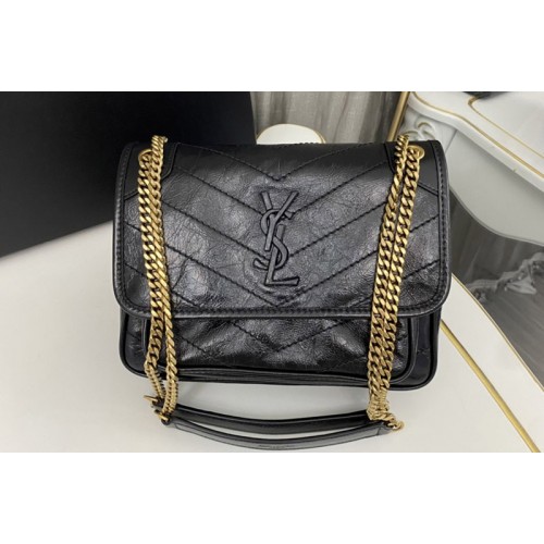 YSL niki Baby bag in Black vintage crinkled leather Gold Buckle YSL niki Baby bag in Black vintage crinkled leather Gold Buckle