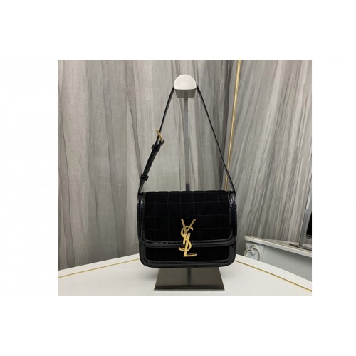 YSL SOLFERINO SMALL SATCHEL Bag IN Black QUILTED NUBUCK SUEDE YSL SOLFERINO SMALL SATCHEL Bag IN Black QUILTED NUBUCK SUEDE