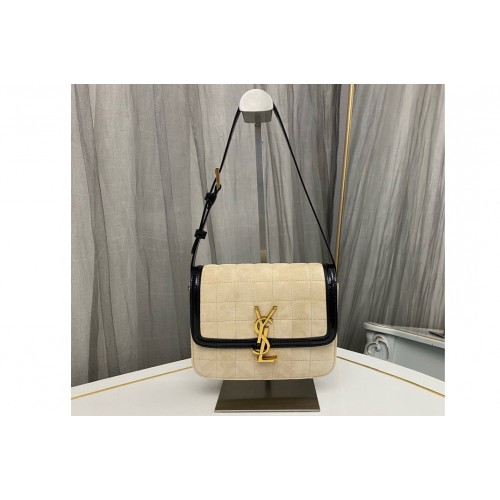 YSL SOLFERINO SMALL SATCHEL Bag IN Off White Black QUILTED NUBUCK SUEDE YSL SOLFERINO SMALL SATCHEL Bag IN Off White Black QUILTED NUBUCK SUEDE