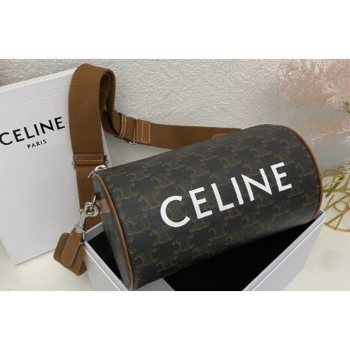 Celine CYLINDER BAG IN TRIOMPHE CANVAS XL WITH CELINE PRINT With Tan Calfskin Leather Celine CYLINDER BAG IN TRIOMPHE CANVAS XL WITH CELINE PRINT With Tan Calfskin Leather