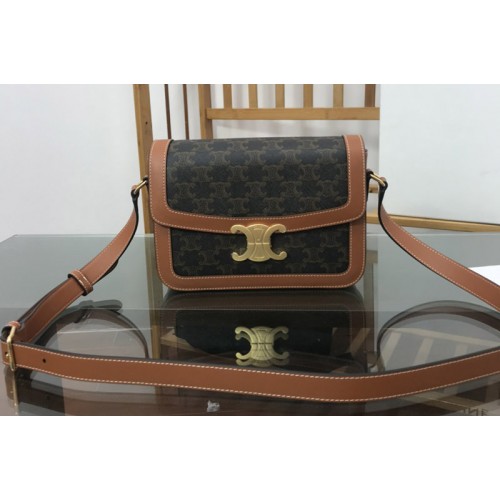 Celine CLASSIQUE TRIOMPHE BAG IN TRIOMPHE CANVAS AND Tan CALFSKIN Celine CLASSIQUE TRIOMPHE BAG IN TRIOMPHE CANVAS AND Tan CALFSKIN