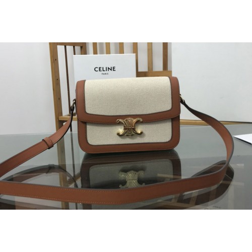 Celine CLASSIQUE TRIOMPHE BAG IN TEXTILE AND Tan CALFSKIN Celine CLASSIQUE TRIOMPHE BAG IN TEXTILE AND Tan CALFSKIN