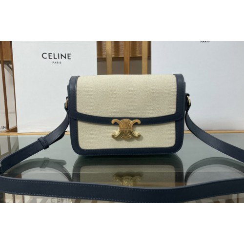 Celine CLASSIQUE TRIOMPHE BAG IN TEXTILE AND Blue CALFSKIN Celine CLASSIQUE TRIOMPHE BAG IN TEXTILE AND Blue CALFSKIN