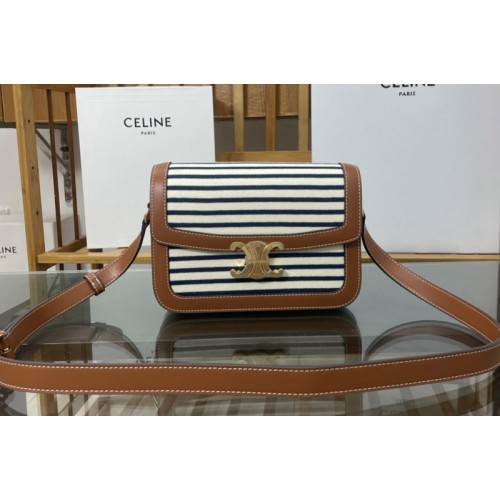 Celine CLASSIQUE TRIOMPHE BAG IN Navy Striped textile and Tan Calfskin Celine CLASSIQUE TRIOMPHE BAG IN Navy Striped textile and Tan Calfskin