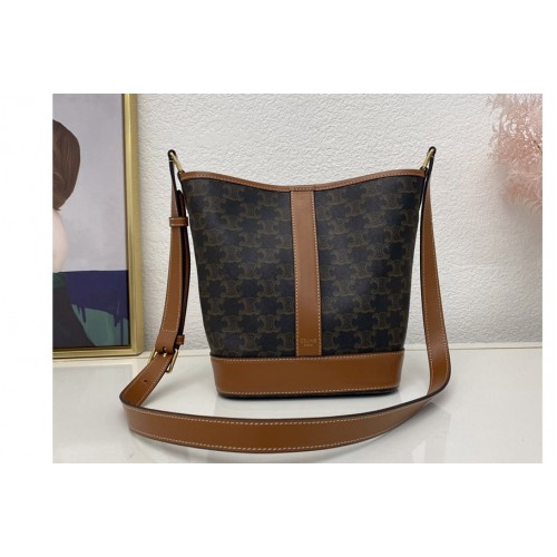 Celine MEDIUM BUCKET IN TRIOMPHE CANVAS AND TAN CALFSKIN Celine MEDIUM BUCKET IN TRIOMPHE CANVAS AND TAN CALFSKIN