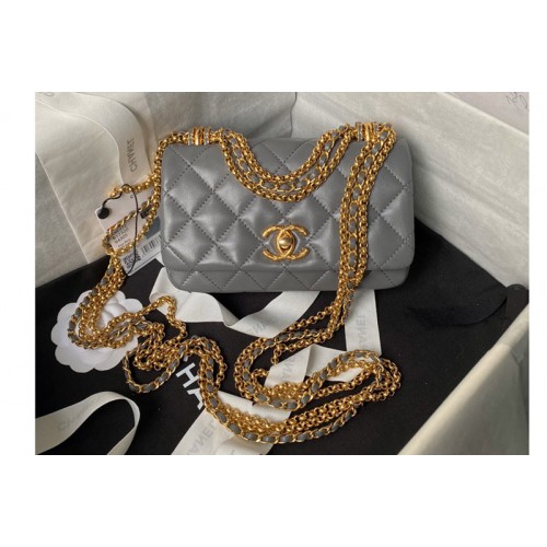 Chanel AS4972 Mini Flap Bag In Gray Shiny Lambskin Chanel AS4972 Mini Flap Bag In Gray Shiny Lambskin