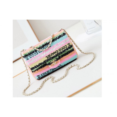 Chanel A69900 Mini Classic Handbag in Multicolor Sequins Chanel A69900 Mini Classic Handbag in Multicolor Sequins