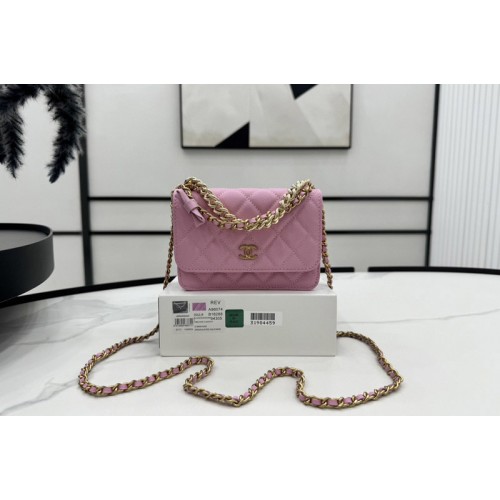 Chanel Mini WOC Wallet on Chain Bag in Pink Lambskin Leather Chanel Mini WOC Wallet on Chain Bag in Pink Lambskin Leather