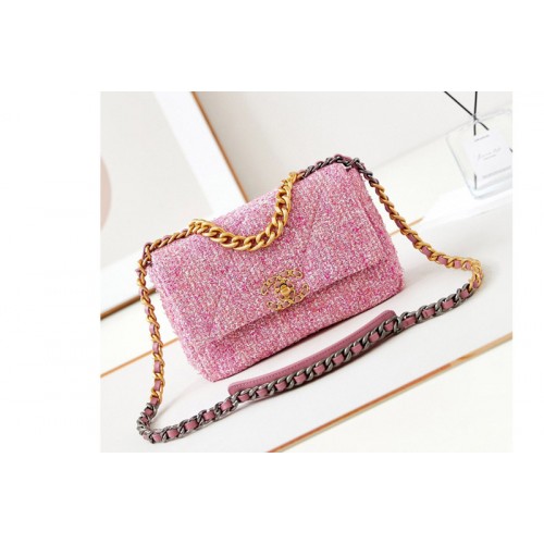 Chanel 19 Handbag AS1160 in Pink Cotton Tweed Chanel 19 Handbag AS1160 in Pink Cotton Tweed