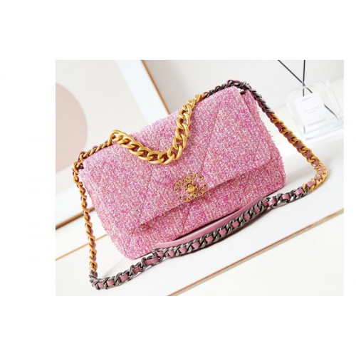 Chanel 19 Large Handbag AS1161 in Pink Cotton Tweed Chanel 19 Large Handbag AS1161 in Pink Cotton Tweed