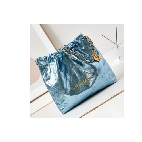 Chanel 22 Handbag AS3261 in Blue Shiny Calfskin Chanel 22 Handbag AS3261 in Blue Shiny Calfskin