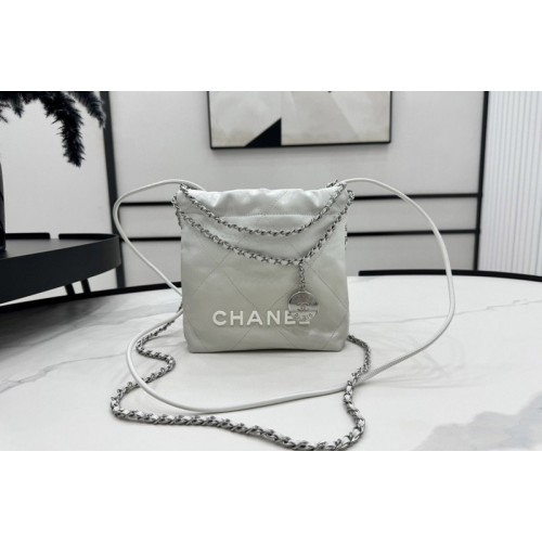 Chanel 22 AS3980 Mini Flap Handbag in White/Grey Patent Gradient Calfskin Chanel 22 AS3980 Mini Flap Handbag in White/Grey Patent Gradient Calfskin