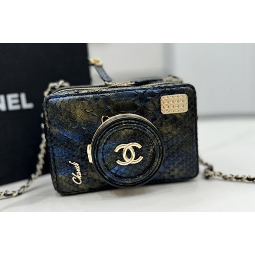 Chanel AS4817 Camera Bag in Navy Blue Snake Leather Chanel AS4817 Camera Bag in Navy Blue Snake Leather