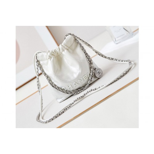 Chanel 22 Mini Handbag AS3980 in White Shiny Lambskin Chanel 22 Mini Handbag AS3980 in White Shiny Lambskin