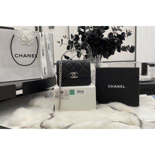 Chanel Mini Flap Bag with Top Handle in Black Grained Calfskin Chanel Mini Flap Bag with Top Handle in Black Grained Calfskin
