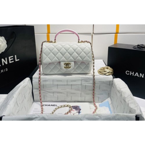 Chanel AS2431 Mini Classic Handbag with Top Handle in White Lambskin Chanel AS2431 Mini Classic Handbag with Top Handle in White Lambskin