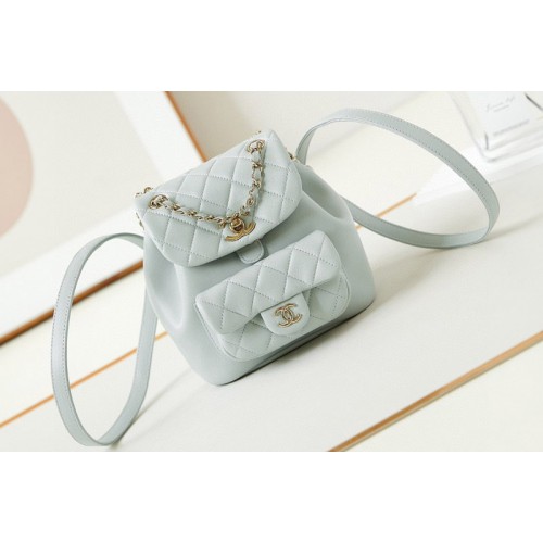 Chanel AS2908 Small Backpack in Light Blue Lambskin Chanel AS2908 Small Backpack in Light Blue Lambskin