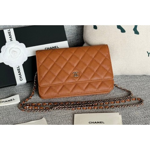 Chanel WOC Wallet on Chain Bag in Brown Grained Calfskin With Silver Chanel WOC Wallet on Chain Bag in Brown Grained Calfskin With Silver