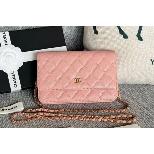 Chanel WOC Wallet on Chain Bag in Pink Grained Calfskin With Gold Chanel WOC Wallet on Chain Bag in Pink Grained Calfskin With Gold