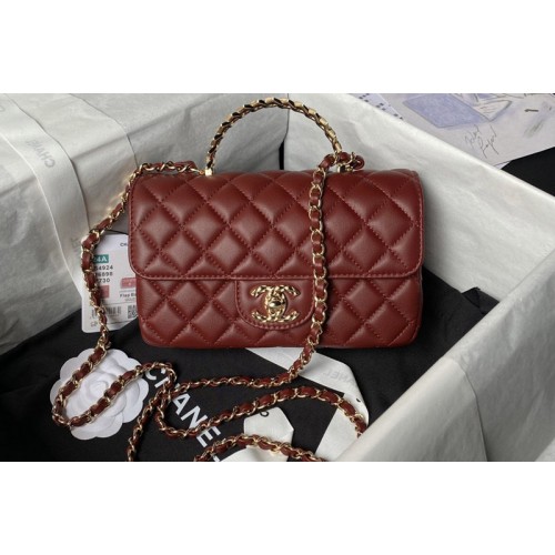 Chanel AS4924 Mini Flap Bag With Top Handle In Red Shiny Lambskin Chanel AS4924 Mini Flap Bag With Top Handle In Red Shiny Lambskin