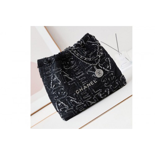 Chanel 22 Handbag AS3261 In Black Denim
