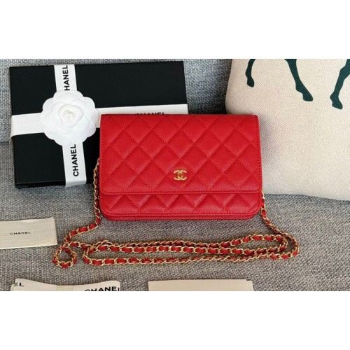Chanel WOC Wallet on Chain Bag in Red Grained Calfskin With Gold Chanel WOC Wallet on Chain Bag in Red Grained Calfskin With Gold