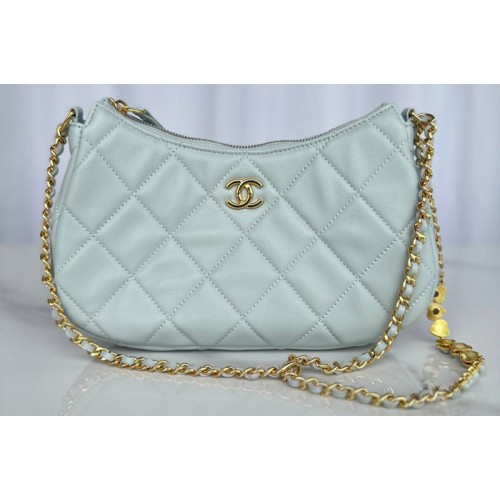 Chanel Small Hobo Bag in Light Blue Lambskin Leather Chanel Small Hobo Bag in Light Blue Lambskin Leather
