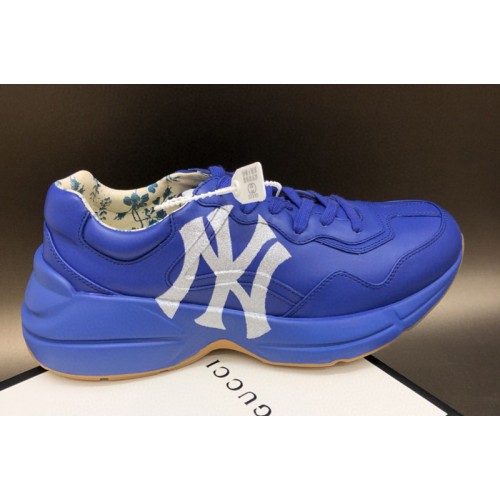 Women and Men Gucci Rhyton Ny Yankees Leather Sneakers in Blue Leather Women and Men Gucci Rhyton Ny Yankees Leather Sneakers in Blue Leather