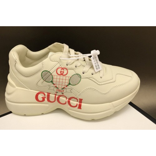 Women and Men Gucci Rhyton Tennis Sneakers in White Leather Women and Men Gucci Rhyton Tennis Sneakers in White Leather