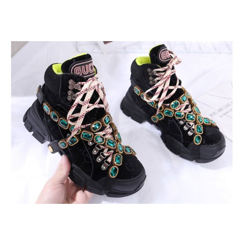 Mens Womens Gucci Flashtrek sneaker with removable crystals Black Suede Mens Womens Gucci Flashtrek sneaker with removable crystals Black Suede