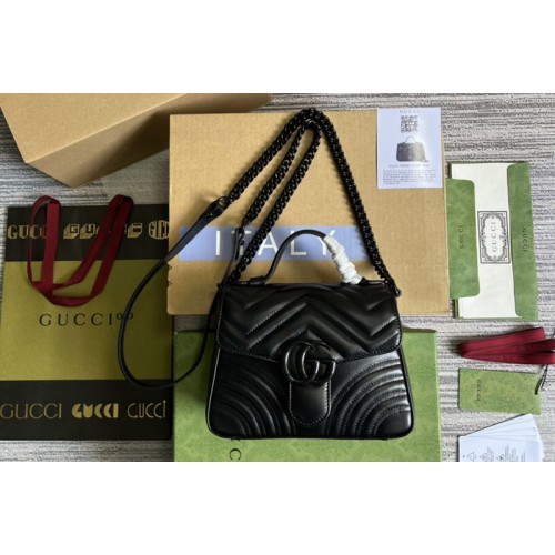Gucci Marmont mini top handle bag in Black matelasse chevron leather Gucci Marmont mini top handle bag in Black matelasse chevron leather