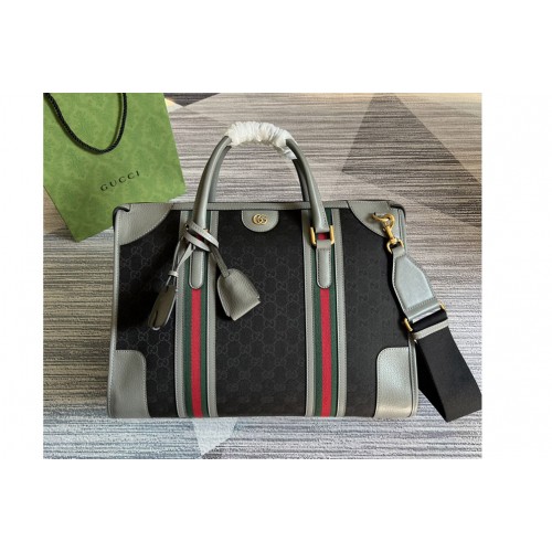 Gucci Bauletto Large Tote bag in Black Canvas With Grey Leather Gucci Bauletto Large Tote bag in Black Canvas With Grey Leather