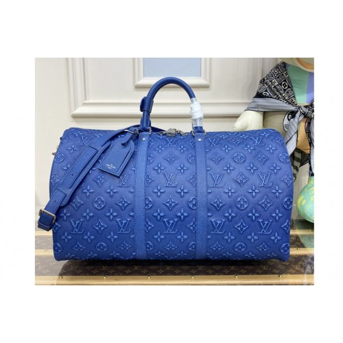 Louis Vuitton M21375 Keepall Bandouliere 50 bag in Denim Blue Cowhide leather Louis Vuitton M21375 Keepall Bandouliere 50 bag in Denim Blue Cowhide leather