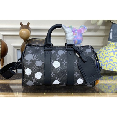 Louis Vuitton M45406 LVxYK Keepall 25 Bag in Black and silver Monogram Eclipse coated canvas with 3D Painted Dots print Louis Vuitton M45406 LVxYK Keepall 25 Bag in Black and silver Monogram Eclipse coated canvas with 3D Painted Dots print