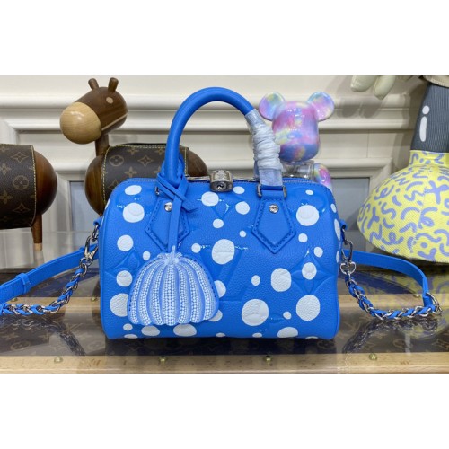 Louis Vuitton M46425 LVxYK Speedy Bandoulière 20 Bag in Blue and White Monogram Empreinte Leather with Infinity Dots print Louis Vuitton M46425 LVxYK Speedy Bandoulière 20 Bag in Blue and White Monogram Empreinte Leather with Infinity Dots print