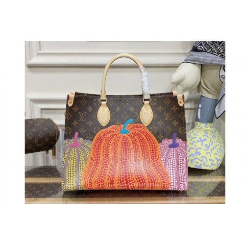 Louis Vuitton M46466 LVxYK OnTheGo MM Bag in Monogram coated canvas with Pumpkin print Louis Vuitton M46466 LVxYK OnTheGo MM Bag in Monogram coated canvas with Pumpkin print