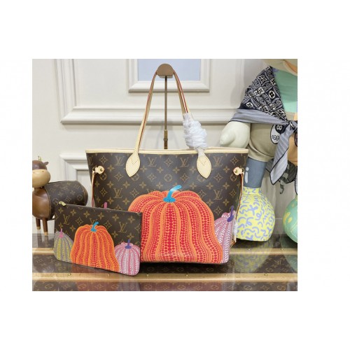Louis Vuitton M46468 LVxYK Neverfull MM Bag in Monogram coated canvas with Pumpkin print Louis Vuitton M46468 LVxYK Neverfull MM Bag in Monogram coated canvas with Pumpkin print