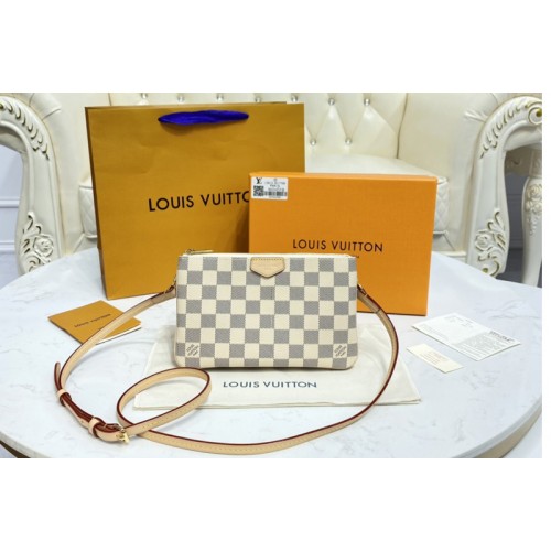 Louis Vuitton N60460 Double Zip Pochette Bag in Damier Azur canvas Louis Vuitton N60460 Double Zip Pochette Bag in Damier Azur canvas