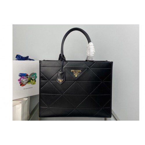 Prada 1BA377 Large leather Prada Symbole bag with topstitching in Black Leather Prada 1BA377 Large leather Prada Symbole bag with topstitching in Black Leather