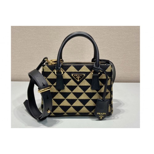 Prada 1BA906 Prada Symbole embroidered fabric mini bag in Black Beige Prada 1BA906 Prada Symbole embroidered fabric mini bag in Black Beige