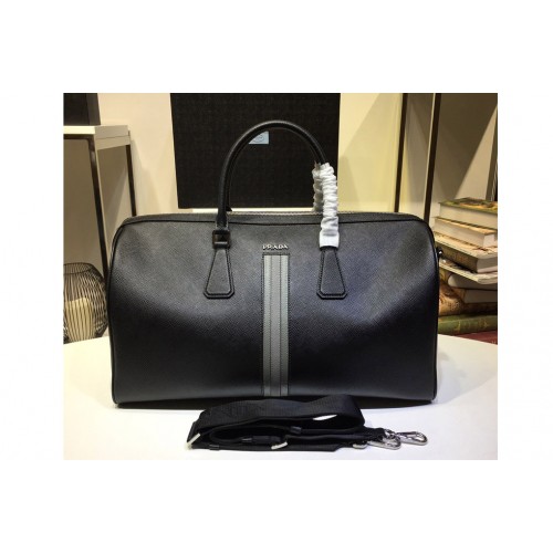 Prada 2VC072 Travel Duffle Weekend Shoulder Bag in Black Saffiano Leather Prada 2VC072 Travel Duffle Weekend Shoulder Bag in Black Saffiano Leather