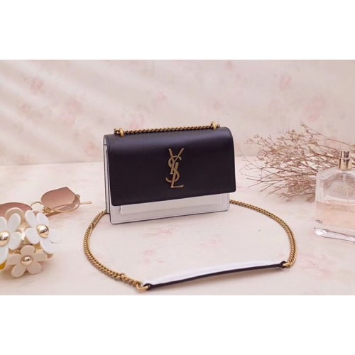 YSL Sunset Chain Wallets Smooth Leather Black& 038 White YSL Sunset Chain Wallets Smooth Leather Black& 038 White