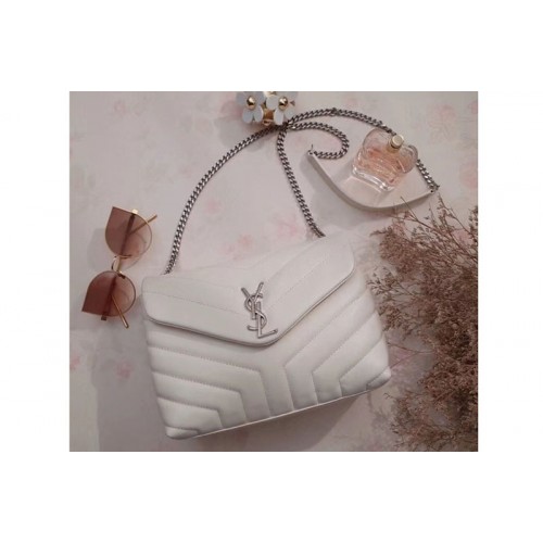 YSL Small Loulou Chain Bags Original Calfskin Leather White YSL Small Loulou Chain Bags Original Calfskin Leather White