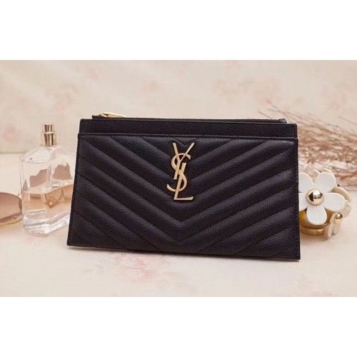 YSL Monogram Bill Pouch in Grain De Poudre Embossed Leather Black Gold Hardware YSL Monogram Bill Pouch in Grain De Poudre Embossed Leather Black Gold Hardware